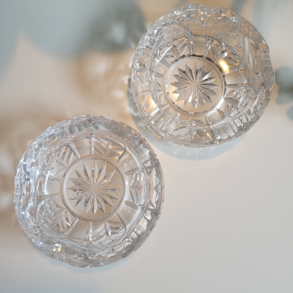 Set of 2 Elegant Crystal Cut Glass Ashtrays Vintage Trinkets Coins Jewelry